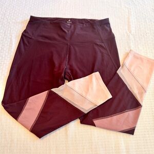 Apana Womens Athletic Capri Leggings Burgundy Pink Mesh Colorblock Size L